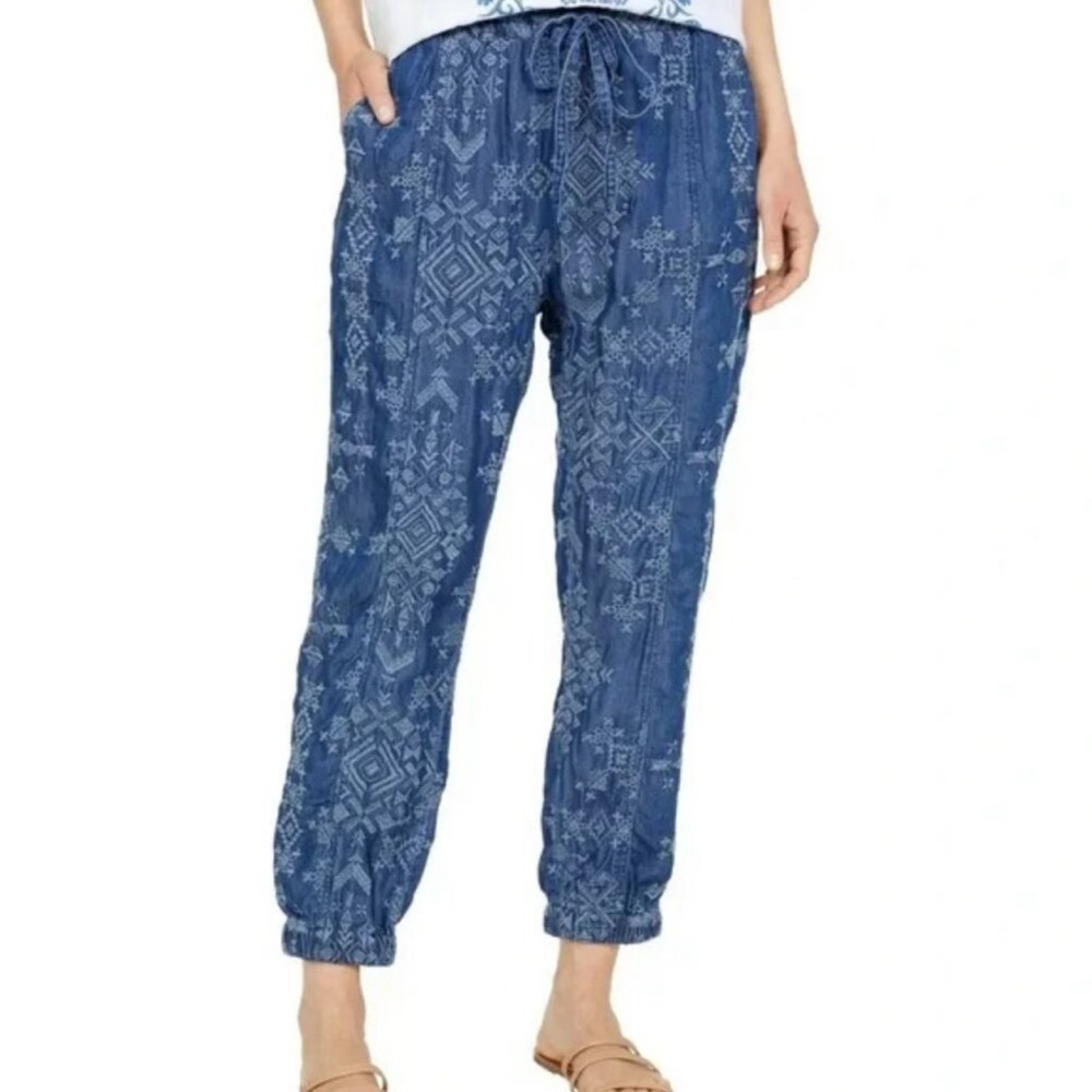 Johnny Was Pete & Greta Boho Embroidered Chambray Nina Joggers size Large/Xlarge